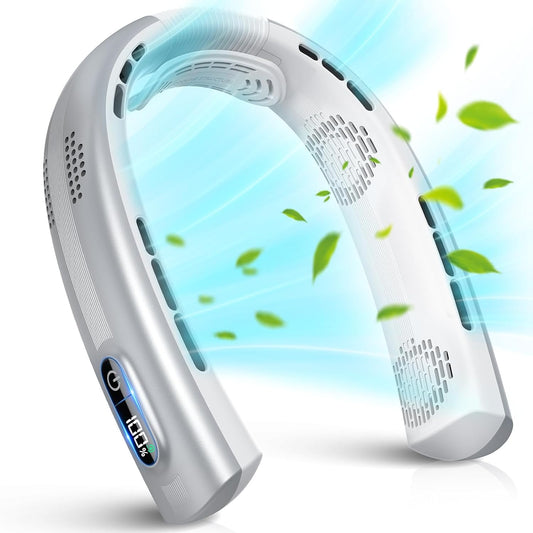 Neck Fan - 7000Mah Portable Neck Fan Rechargeable, LED Battery Display, Hands-Free, 360° Cooling Neck Fan, Bladeless Wearable Personal Fan for Hot Flashes, Outdoor Work, Travel