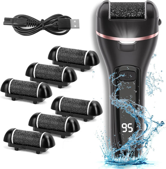 Electric Callus Remover for Feet with 6 Roller Heads 2 Speed Rechargeable Waterproof Foot File Pedicure Kit Foot Spa Products